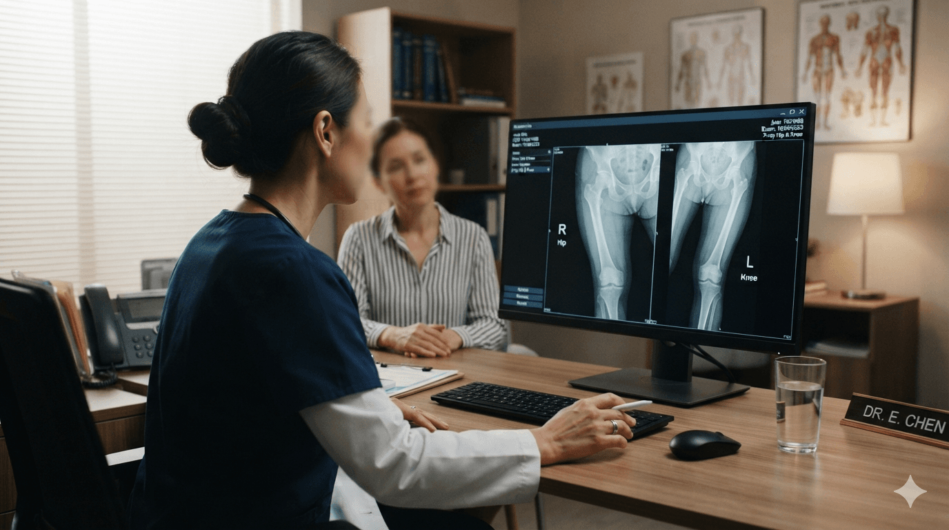 Orthopaedic surgeon reviewing joint replacement imaging