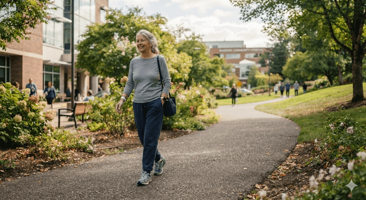 Patient walking comfortably after knee treatment